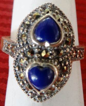 Ring Silber 925 mit Markasiten 2er Herz  Nr. 5